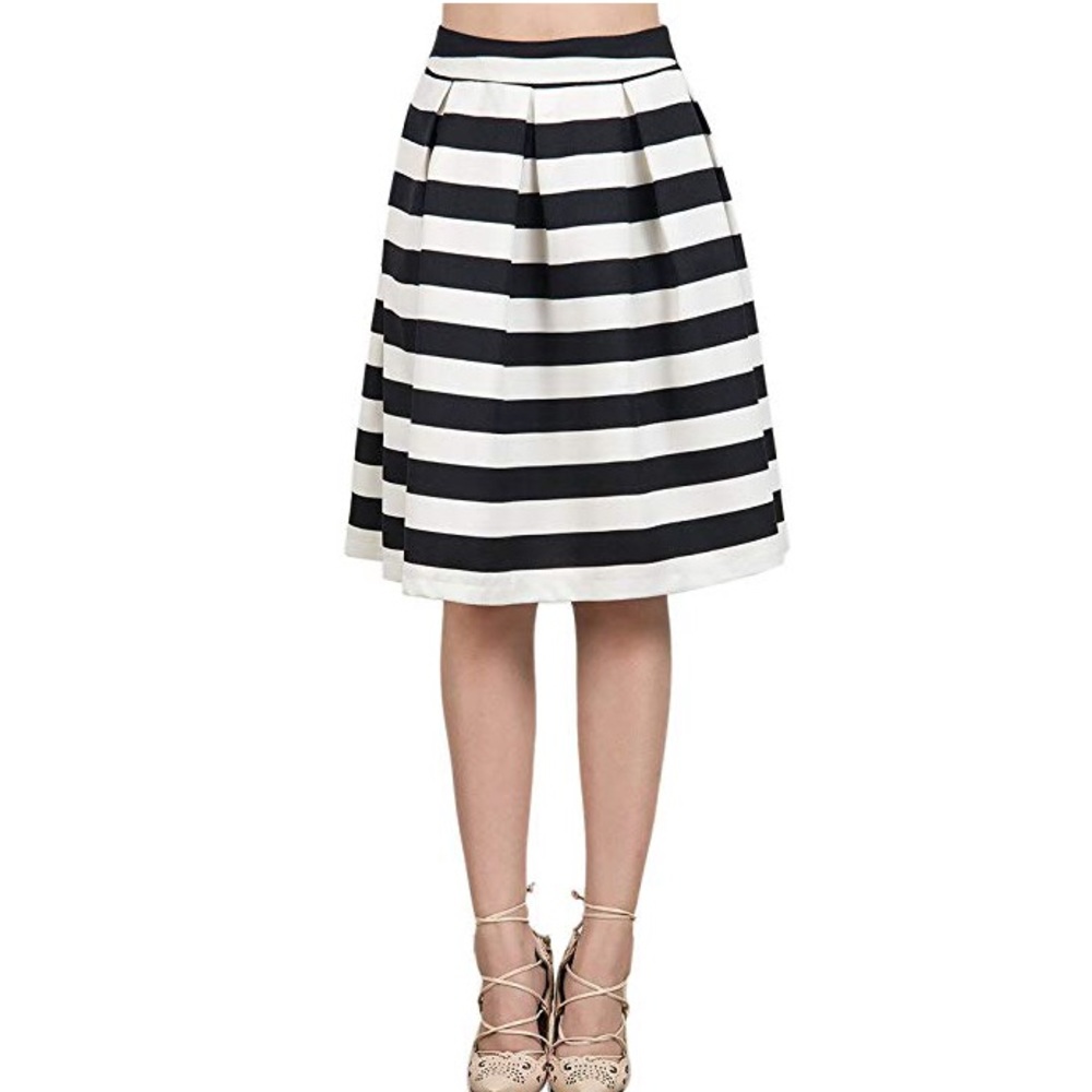 Women's High Waist Stripe A-Line Midi Skirt